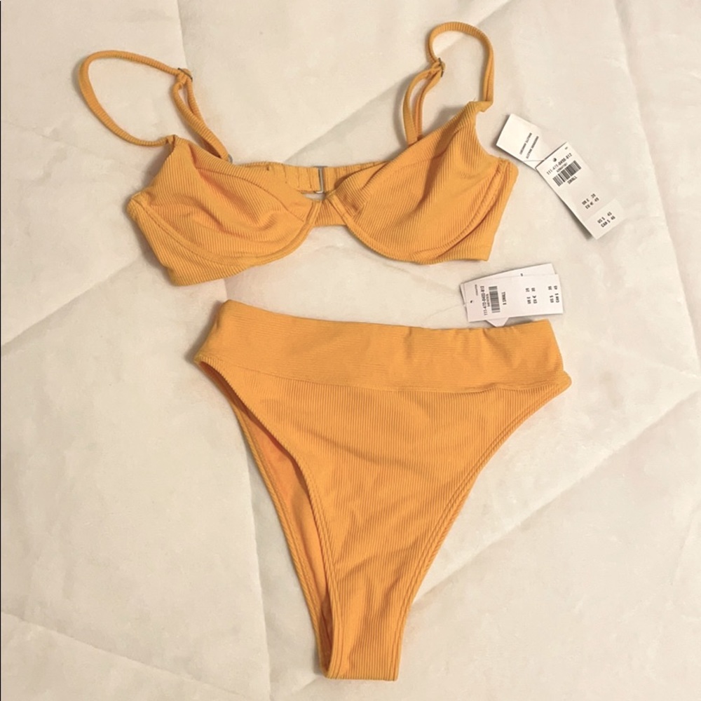 Abercrombie & Fitch Yellow Ribbed Bikini Set